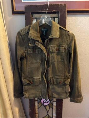 Ralph Lauren Olive Utility Jacket with Button and Zip Front